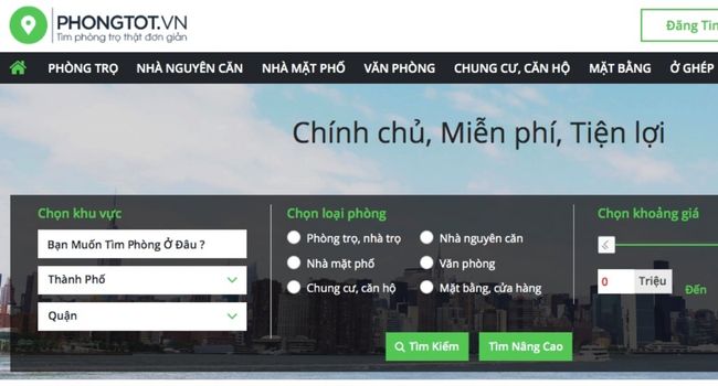 App tìm thuê phòng trọ Phongtot.vn | Nguồn: Internet