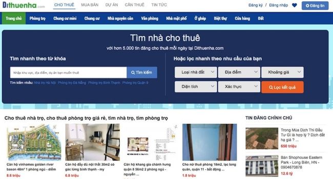 App tìm nhà trọ Dithuenha.com | Nguồn: Internet