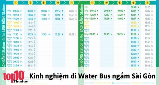 Lịch trình khởi hành của tuyến Water bus trên sông Sài Gòn | Nguồn: Internet